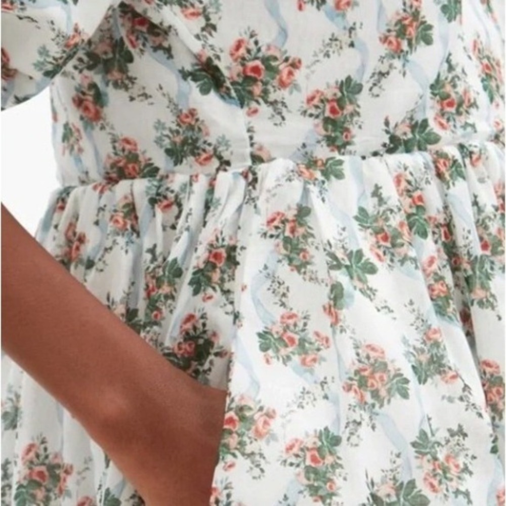 Emilia Wickstead Molly Dress Mini Floral Roses Ribbon Cotton Pink Blue 6 - Picture 3 of 14